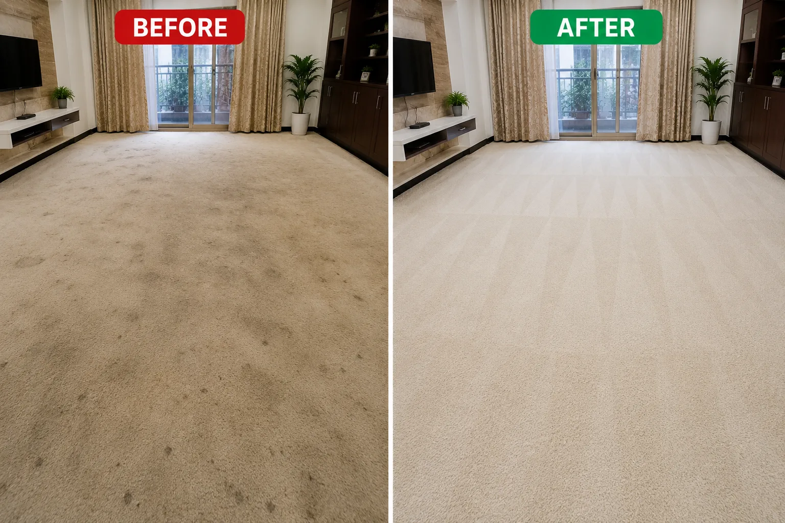 Carpet Shampooing Before and After Results